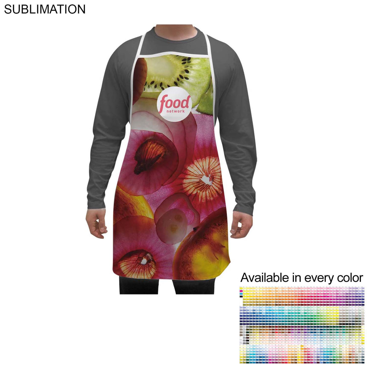 Domestic made Bib Apron, 25x31, No Pockets, Fully Sublimated Background, White or Stock Colored Ties