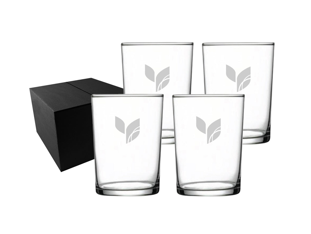 ~Tubo, 17.25oz glass tumbler, set of 4 in a Midnight gift box