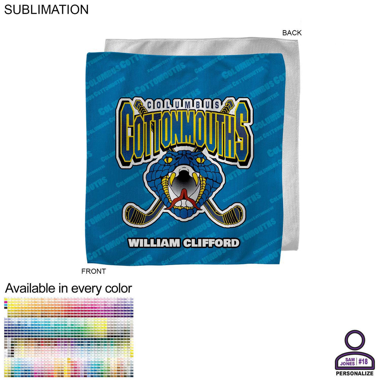 Personalized Microfiber Dri-Lite Terry Rally, Sweat, Skate Towel, 15x15, Sublimated