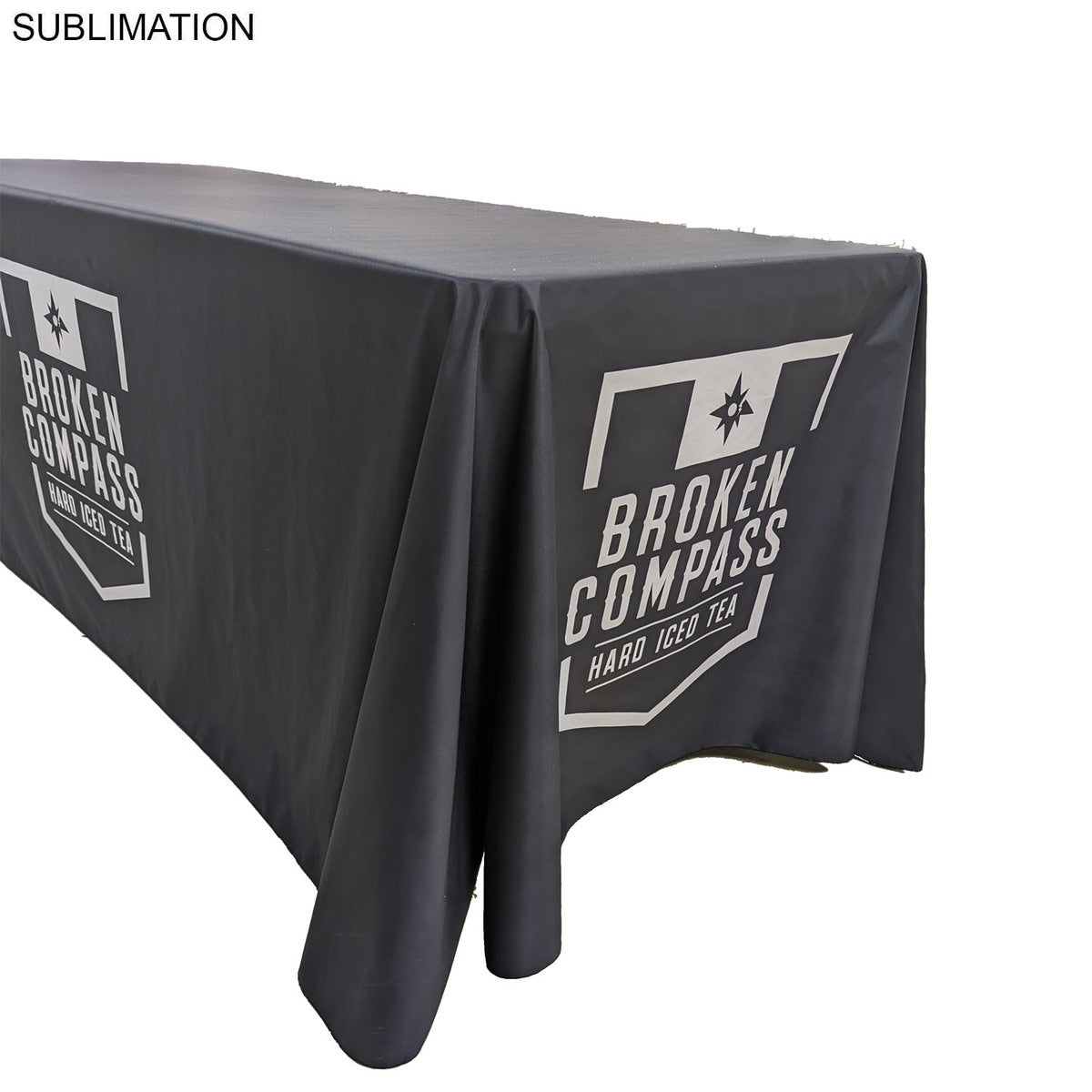 Sublimated PREMIUM Table Cloth for 6' table, Drape style, 4 sided, Closed Back, Rounded Corners