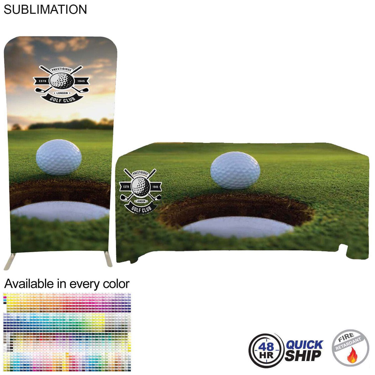 48 Hr Quick Ship - Tradeshow Booth Package Sleek,3'W EuroFit Display and 6' Sublimated Tablecloth