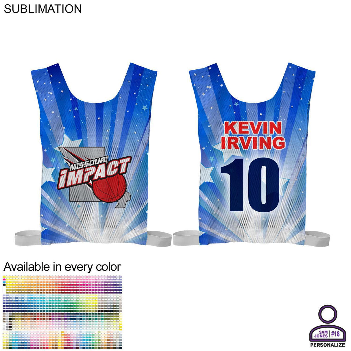 Personalized Domestic Made Athletic, Breathable Mesh Adult Sports Pinnie, Sublimated