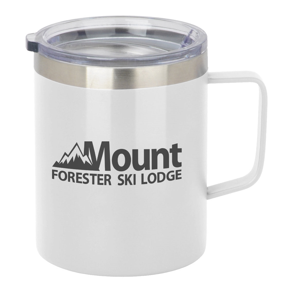 Frontier 12oz stainless steel slim double wall mug glossy white with clear lid