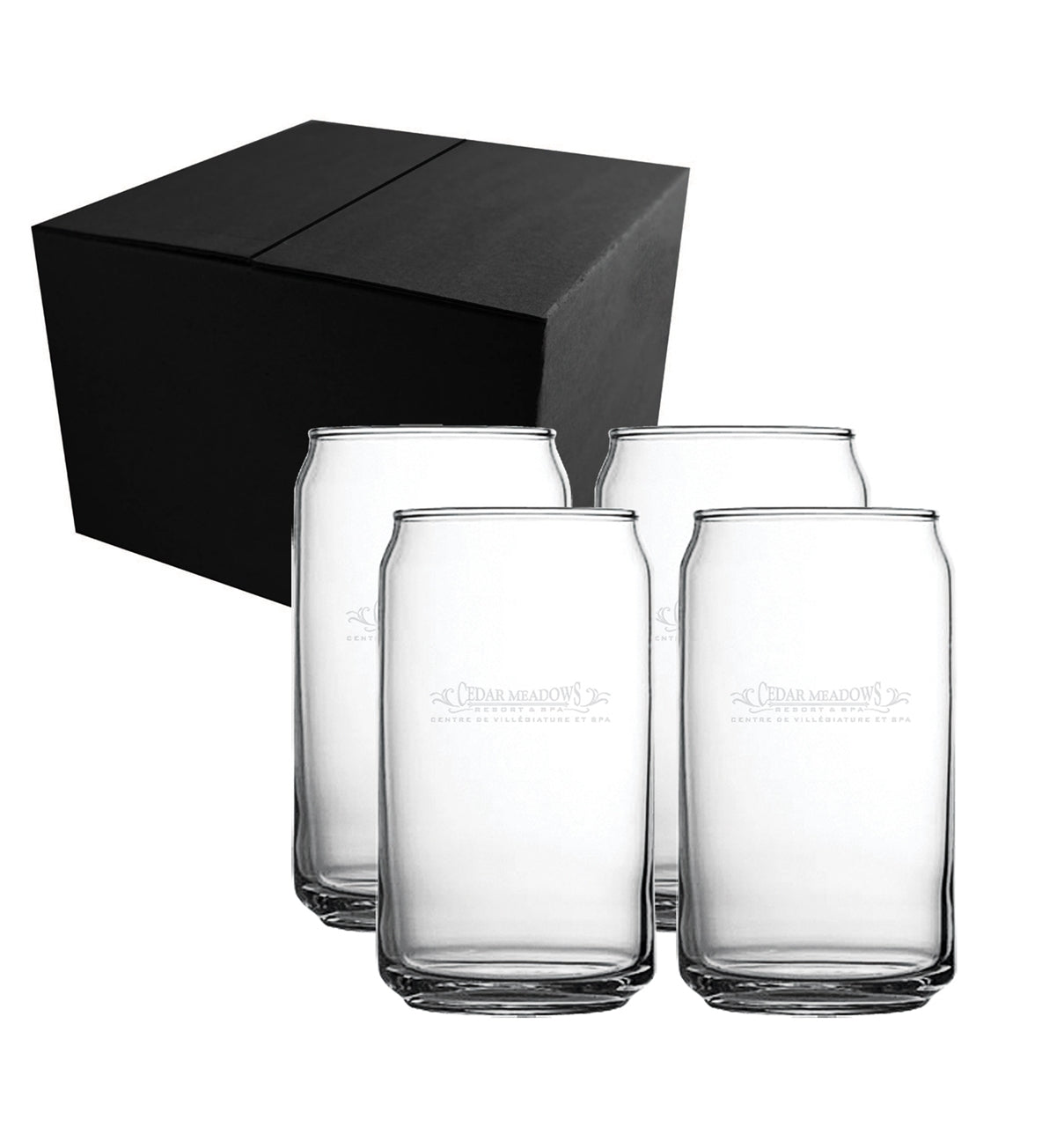~ Pop Can Tumbler 16oz clear glass S/4 in Midnight gift box