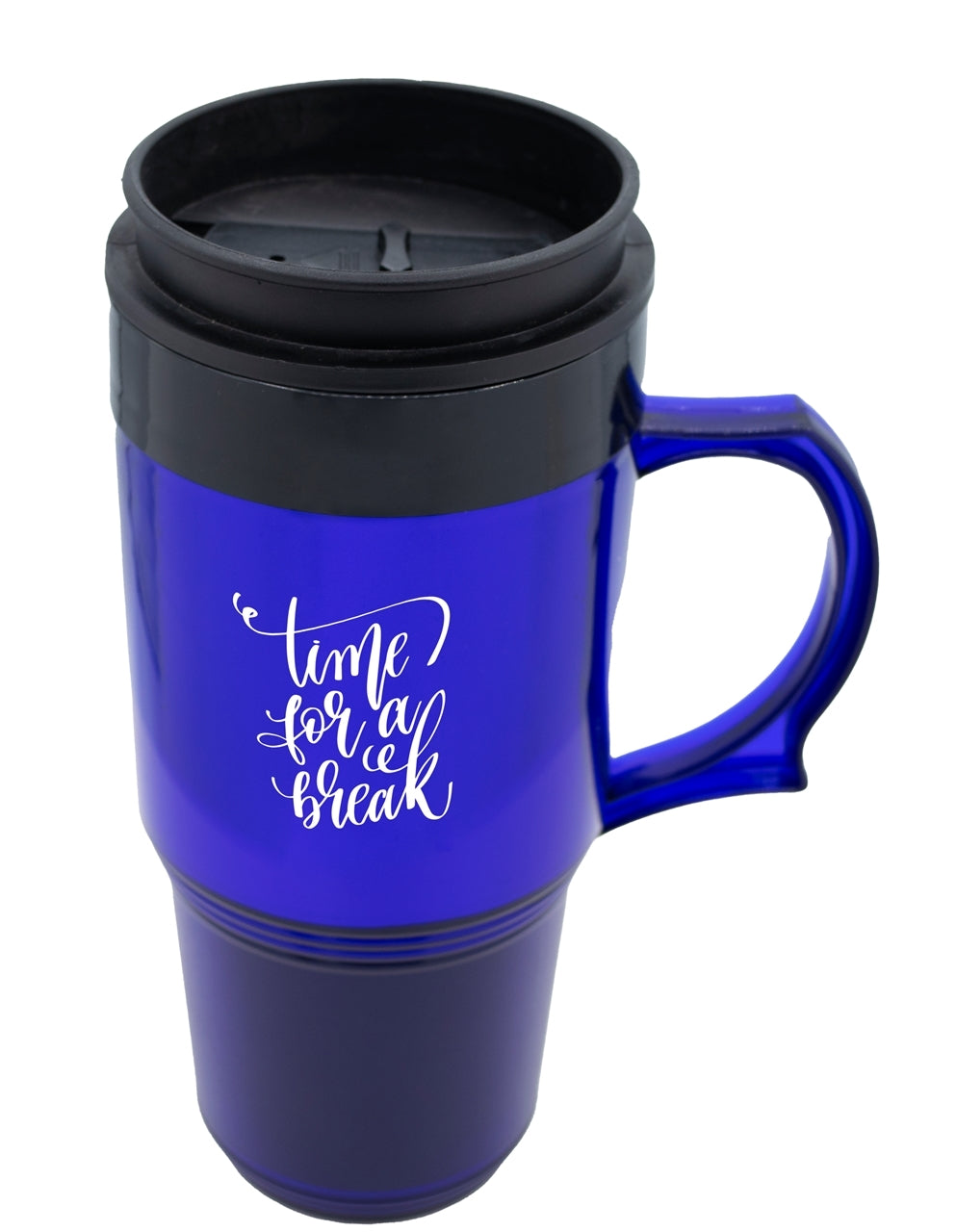 ~ Tracker Mug 16oz acrylic mug, cobalt blue with black slide top lid