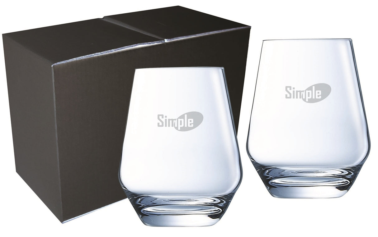 ~ Sorento 12.75oz Chef & Sommelier crystalline Stemless set of 2 in a Mystique gift box