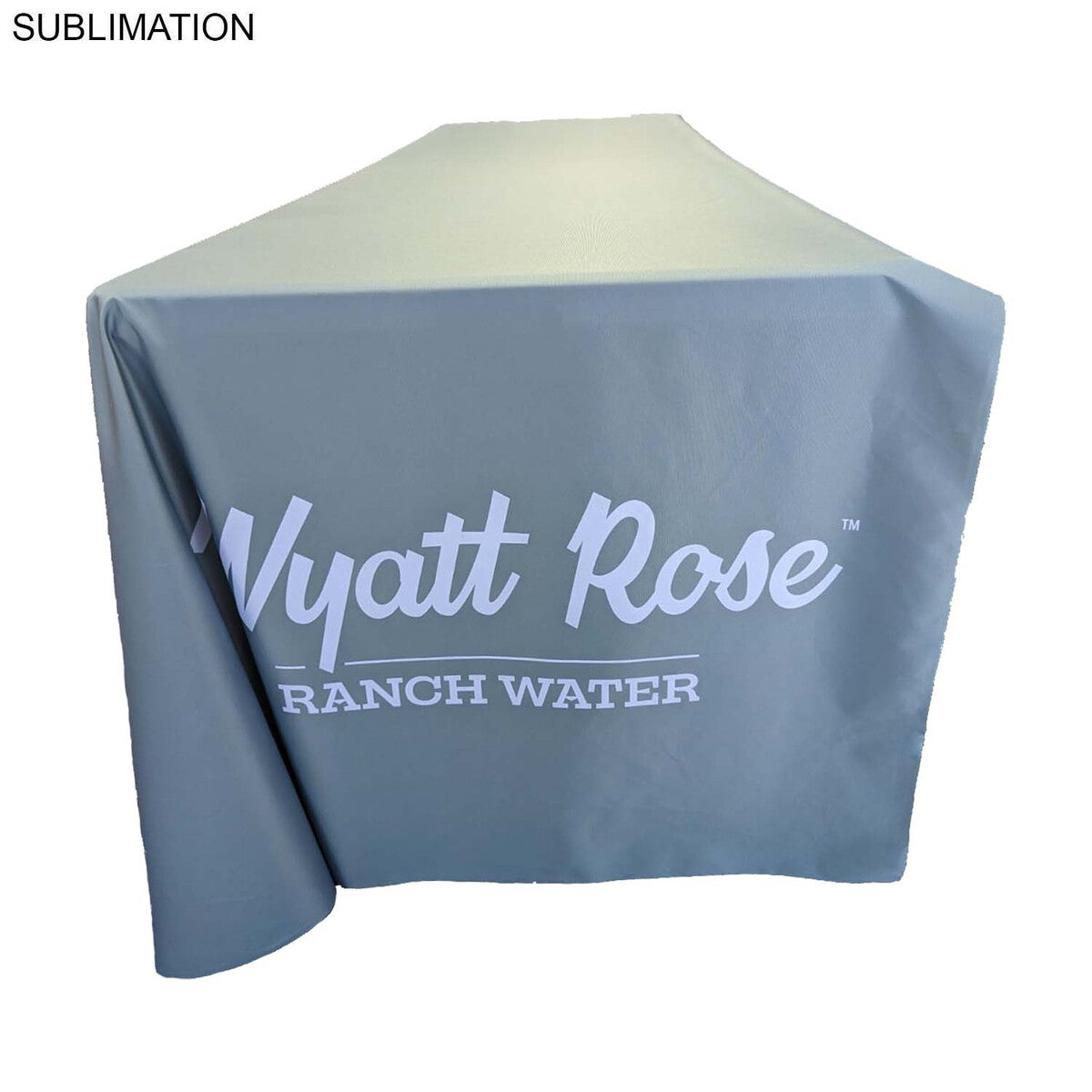 Sublimated PREMIUM Table Cloth for 8' Table, Drape Style, 3 sided, Open Back, Rounded corners