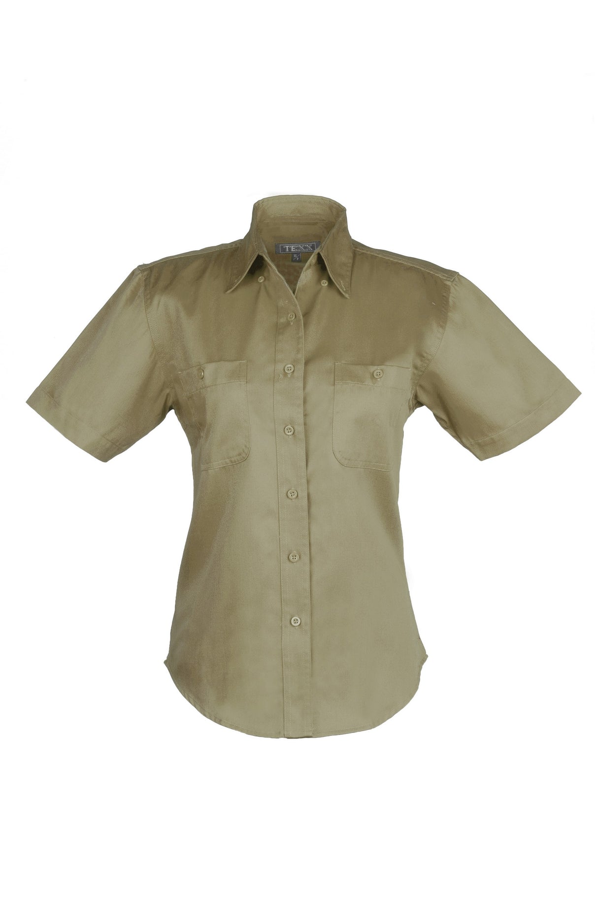 Ladies Cotton Blend Twill Short Sleeve Shirt (Beige) (XS-3XL)