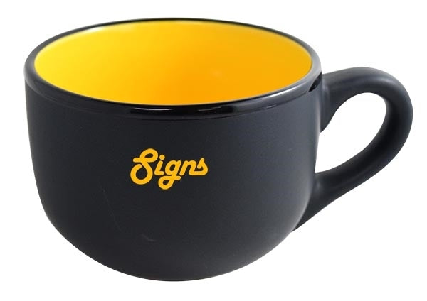 Aloha 2tone matte black/gloss yellow latte mug 16oz in Ripple gift box