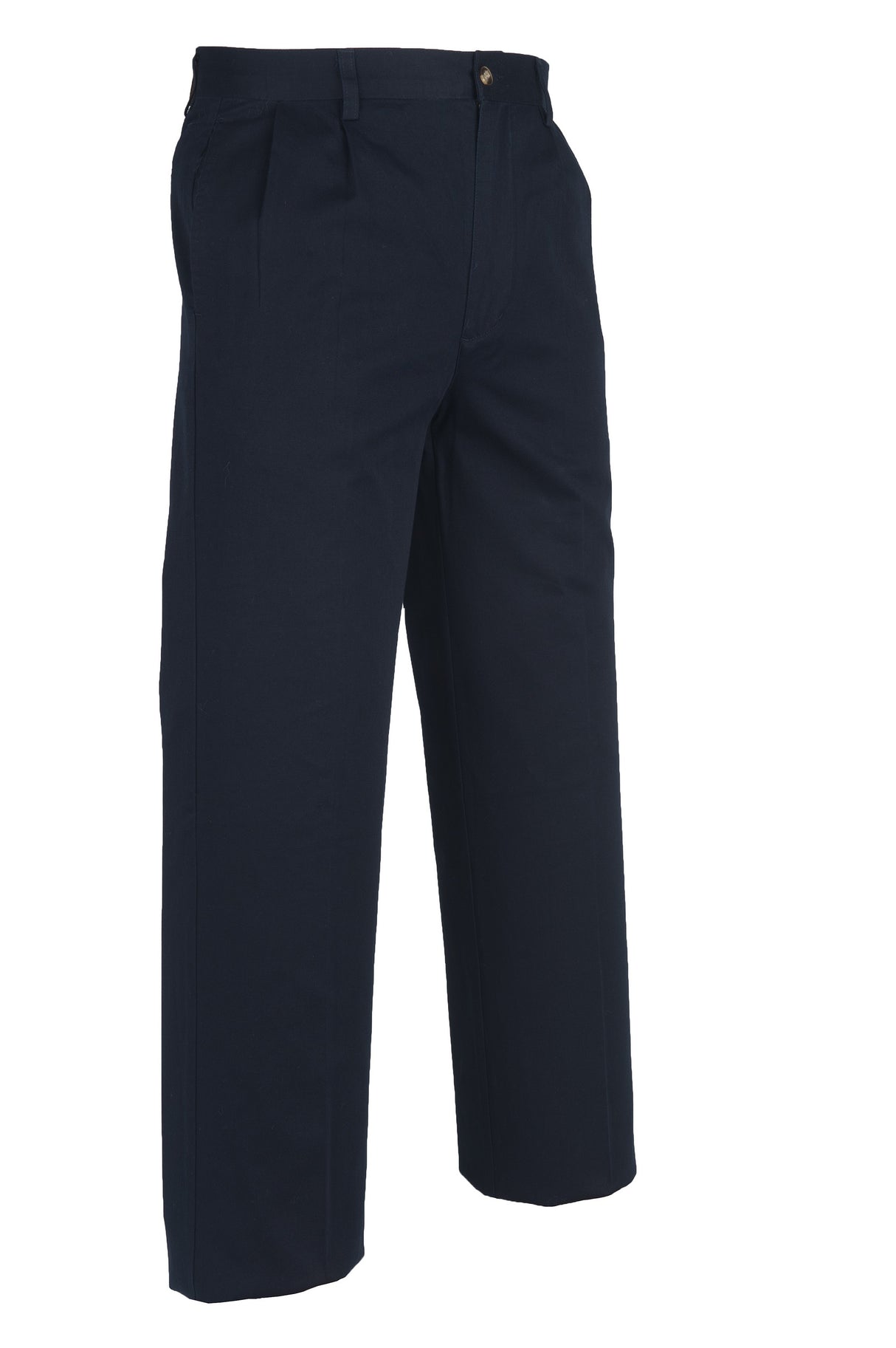 100% Cotton Brush Twill Wrinkle Free Pleated Pants (Navy Blue) 26-44