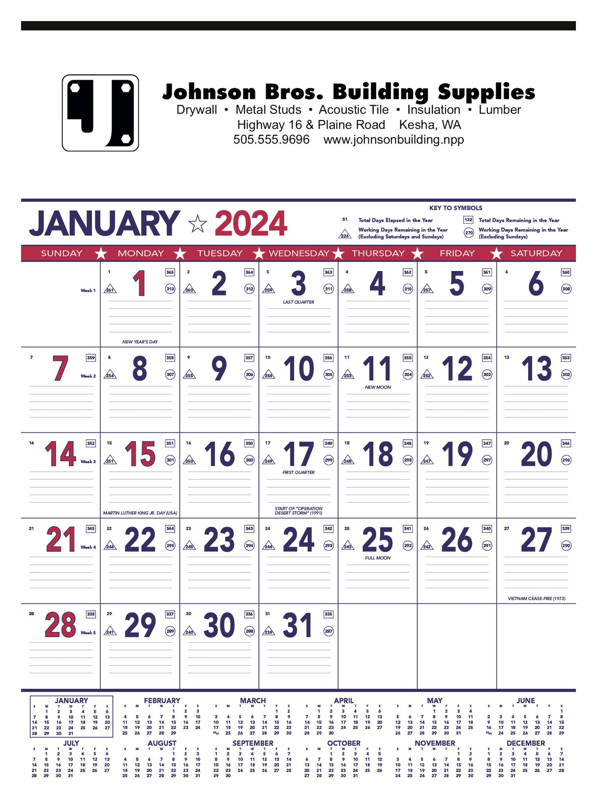 Triumph® Calendars Patriotic Contractor Memo