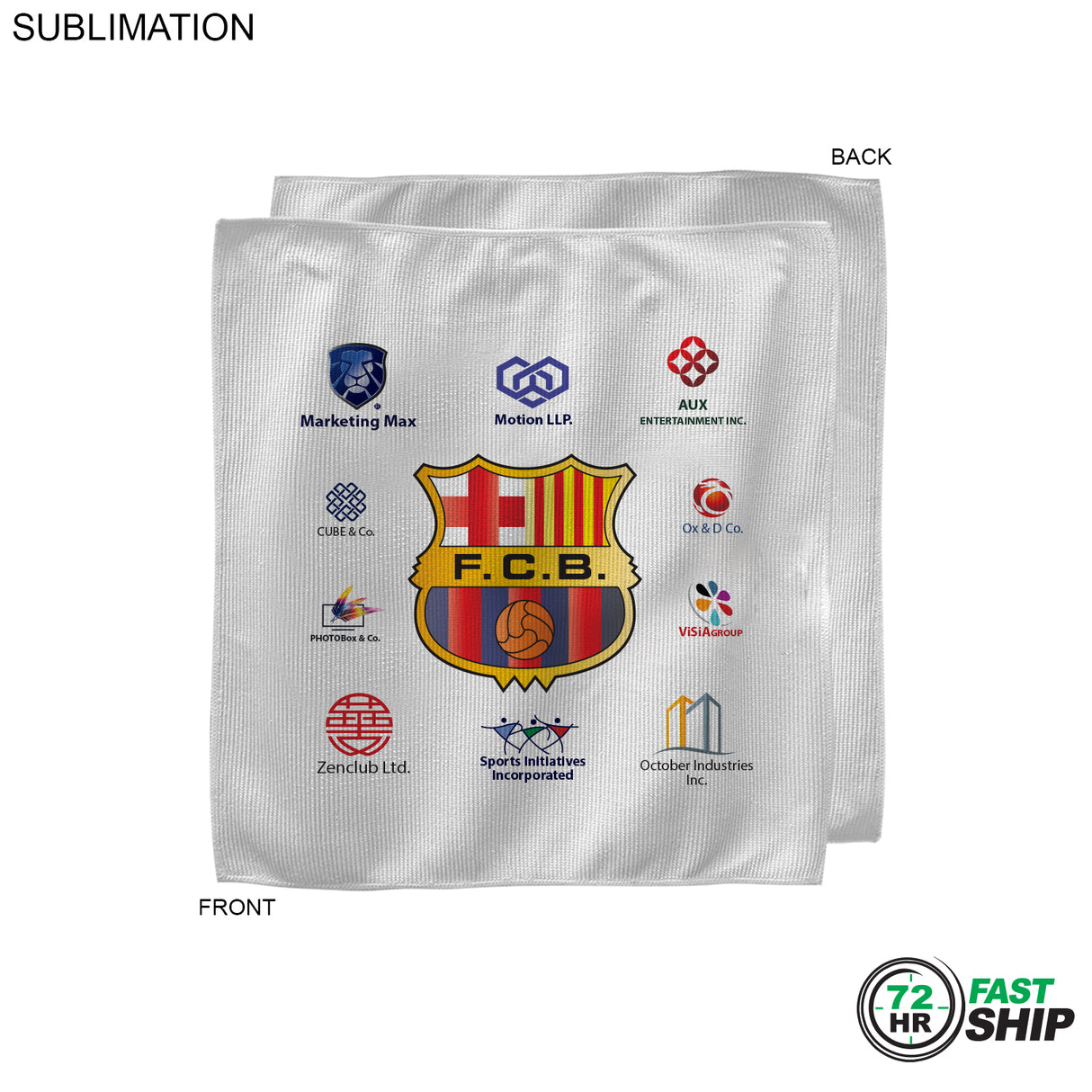 72 Hr Fast Ship - White Microfiber Dri-Lite Terry Sponsorship Rally Towel, 10x10, Sublimated