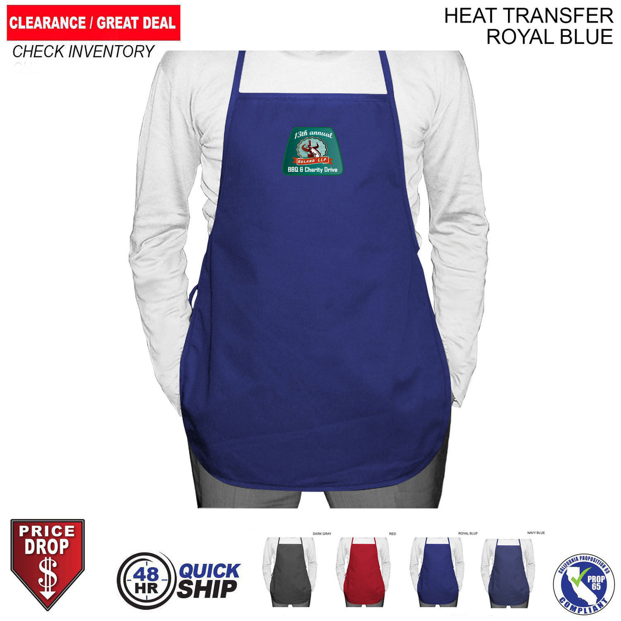 48 Hr Quick Ship - Discounted Shorter Length Twill Bib Apron, 19x24, No Pockets