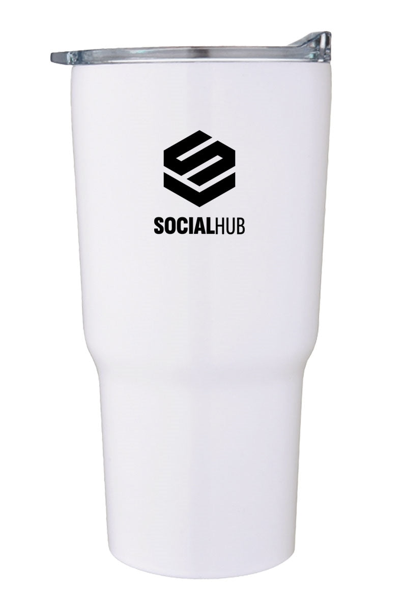 Minto 20oz double wall stainless steel mug with push on lid, white