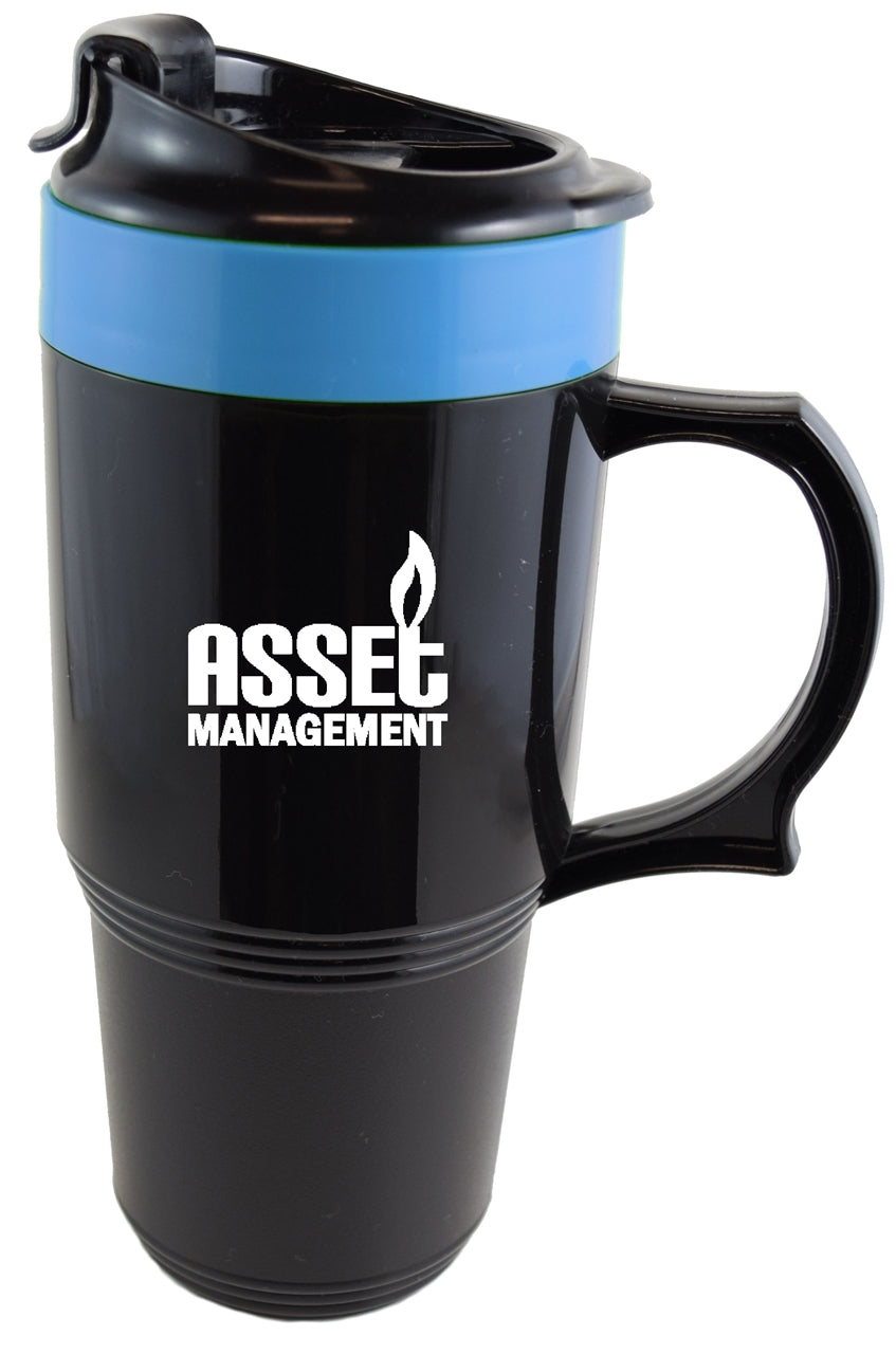 ~ The Green Mug 16oz black/blue with flip top lid