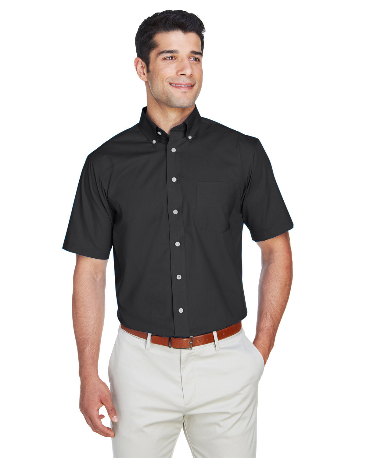 DEVON AND JONES Men's Crown Woven Collection? Solid Broadcloth Short-Sleeve Shirt