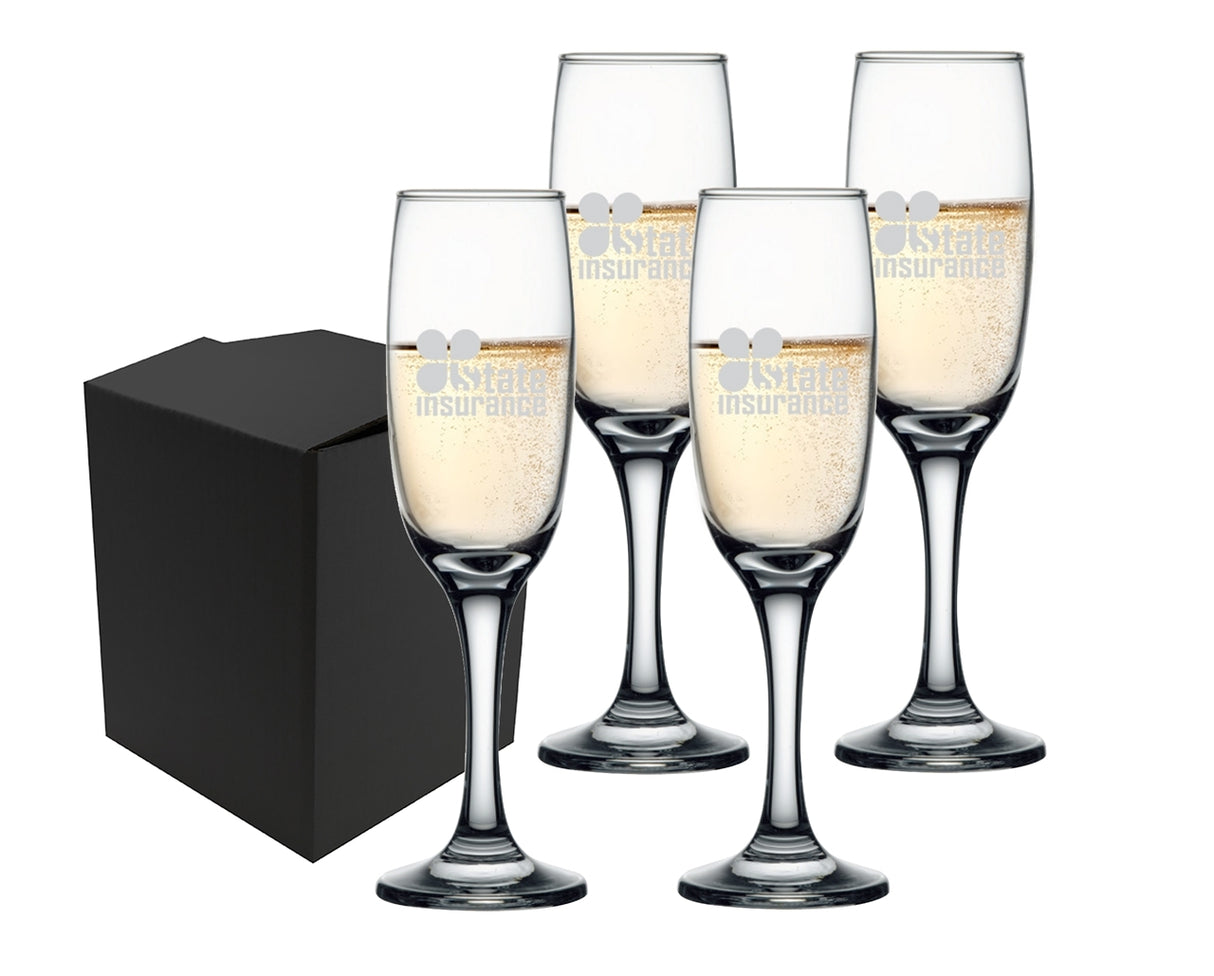 Imperial 7oz stemmed glass champagne flute, set of 4 in a Sable box
