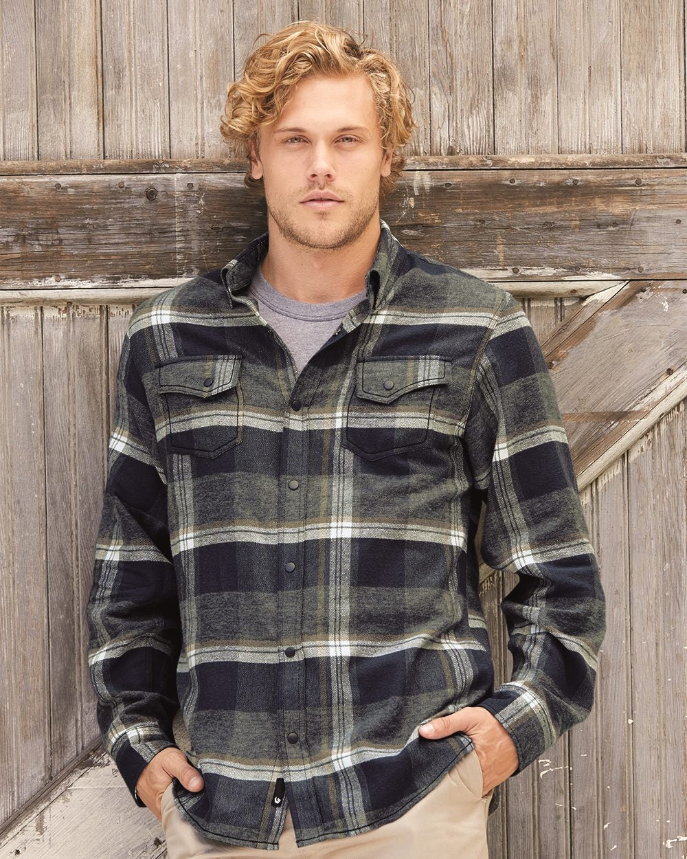 Burnside® Snap Front Long Sleeve Plaid Flannel Shirt