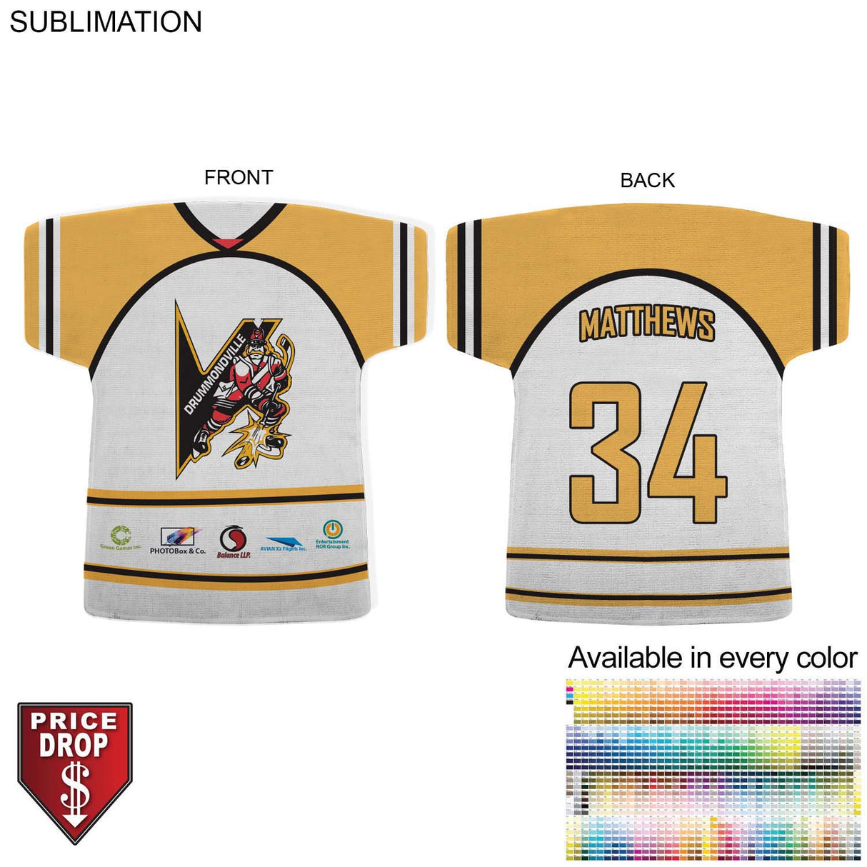 Hockey Jersey Shape Microfiber Dri-Lite Terry Keepsake Towel, 17x18, Sublimated Front and Back