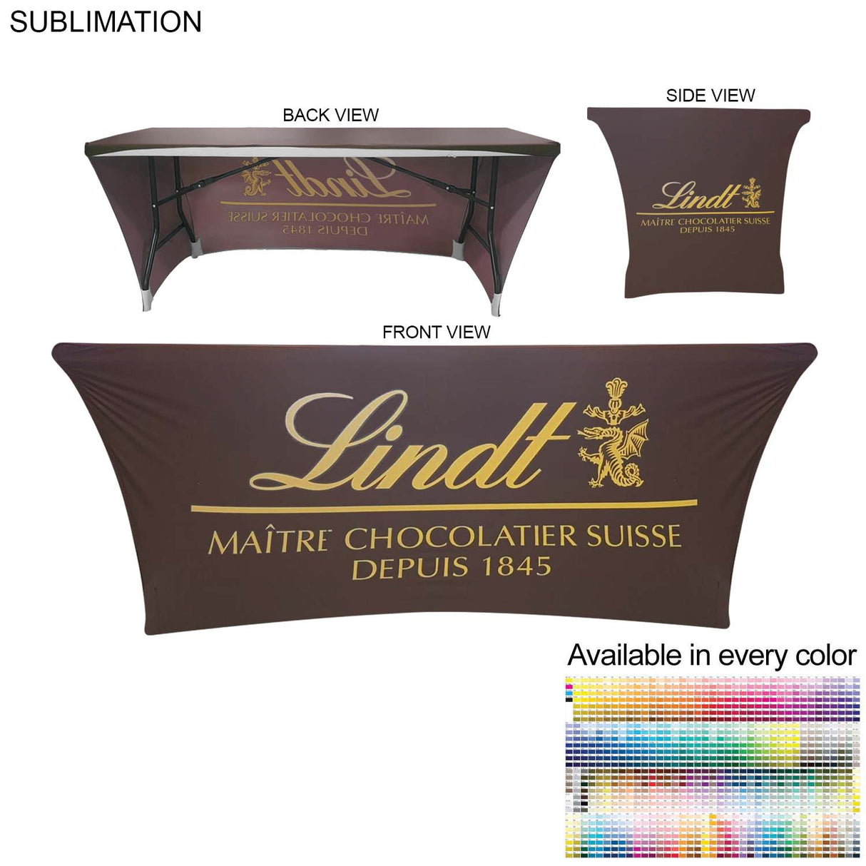 Sublimated Stretch Curved Fit Table Throw for 6ft table, 3 sided, Open Back