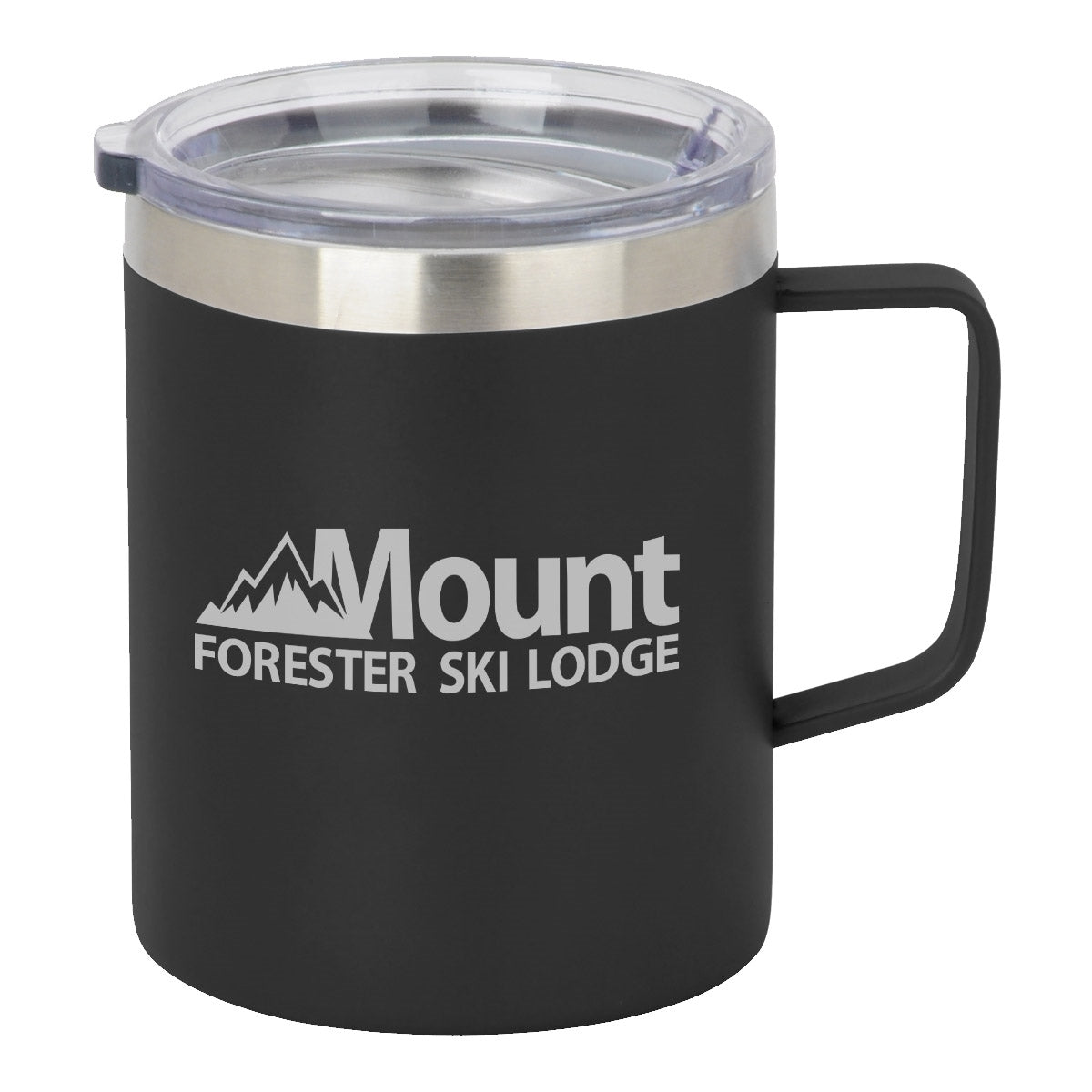 Frontier 12oz stainless steel slim double wall mug matte black with clear lid