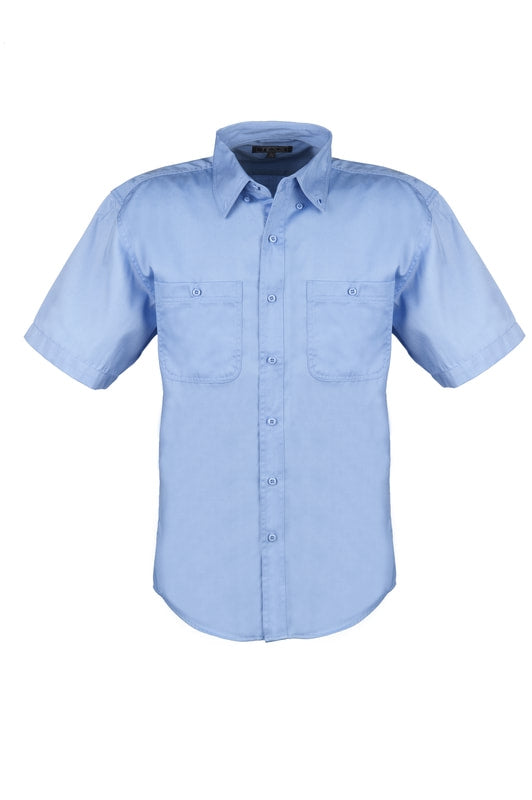 Men's Cotton Blend Twill Short Sleeve Shirt (Blue) (XS-5XL)