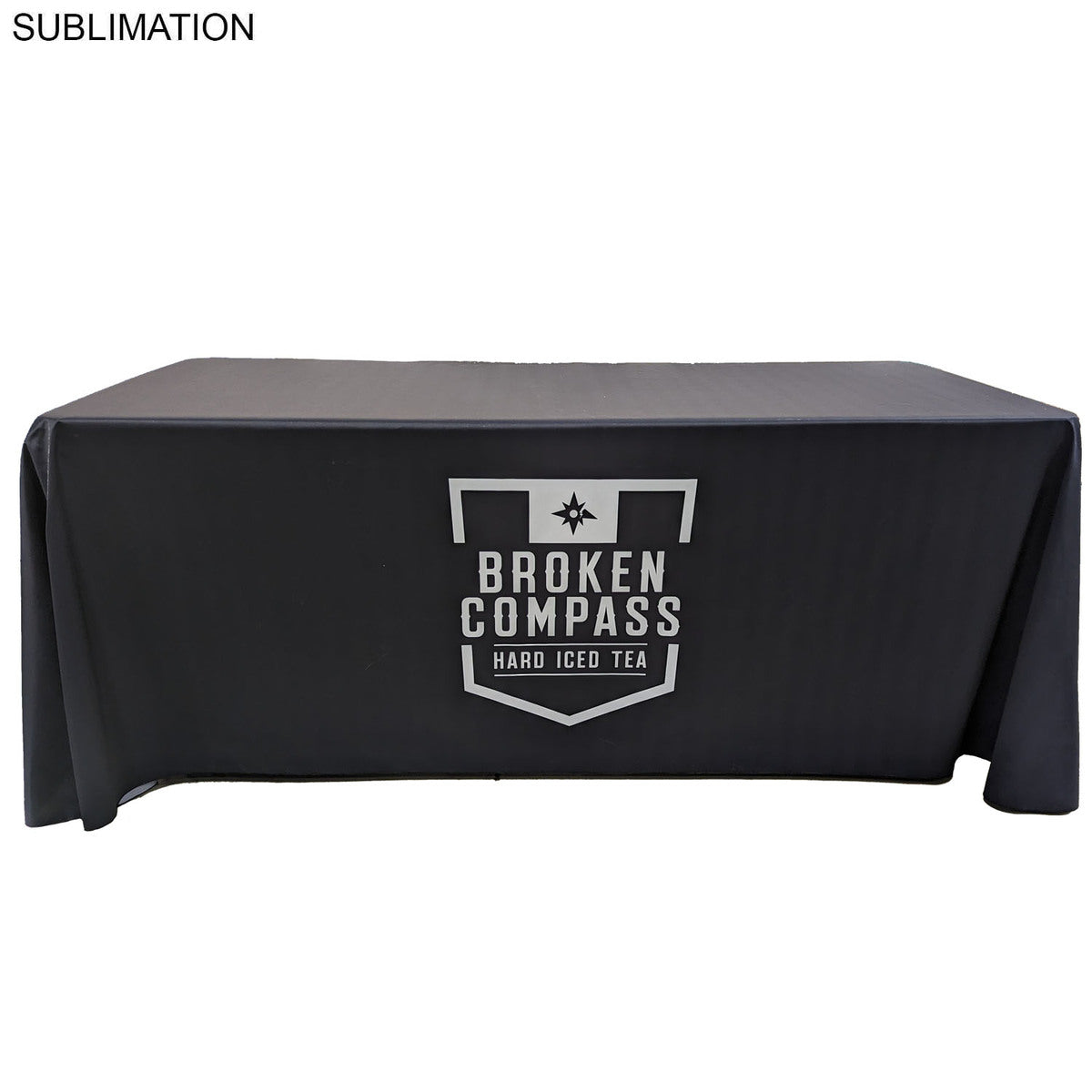 72 Hr Fast Ship - Sublimated PREMIUM Cloth for 6' table, Drape style, Closed Back, Rounded Corners