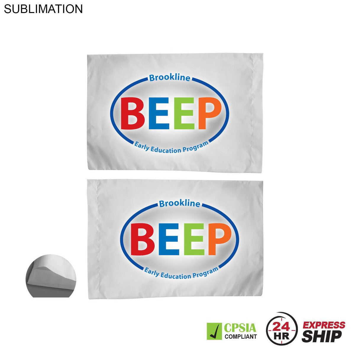 24 Hr Express Ship - Poplin White Pillowcase, 33x21, 2" End Hem, Sublimated full color 2 sides