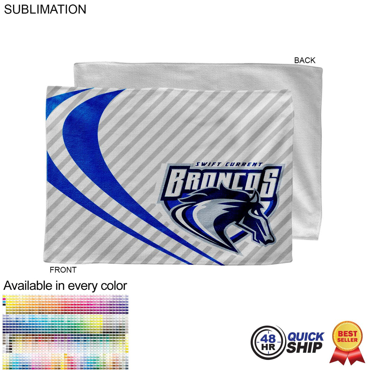 48 Hr Quick Ship - Microfiber Dri-Lite Terry Rally, Sports, Skate Towel, 12x18, Sublimated