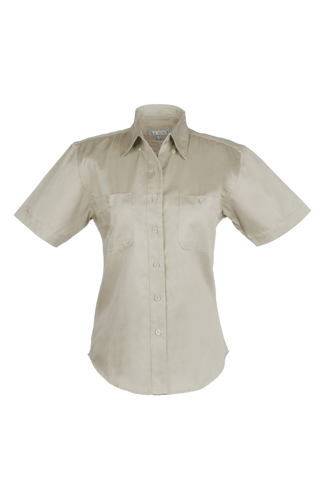 Ladies Cotton Blend Twill Short Sleeve Shirt (Stone) (XS-3XL)