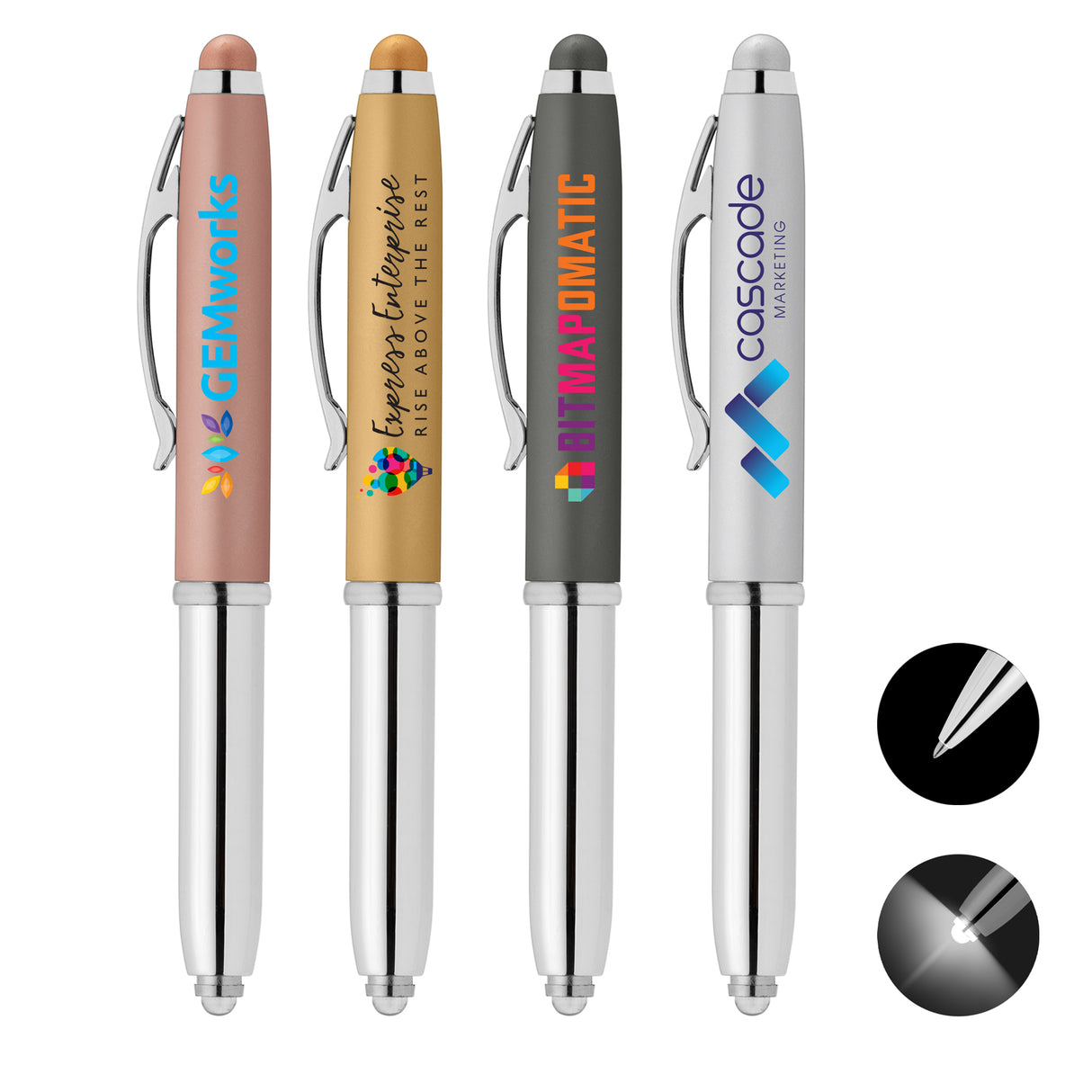 Vivano Softy Metallic Pen w/ LED Light and Stylus - ColorJet