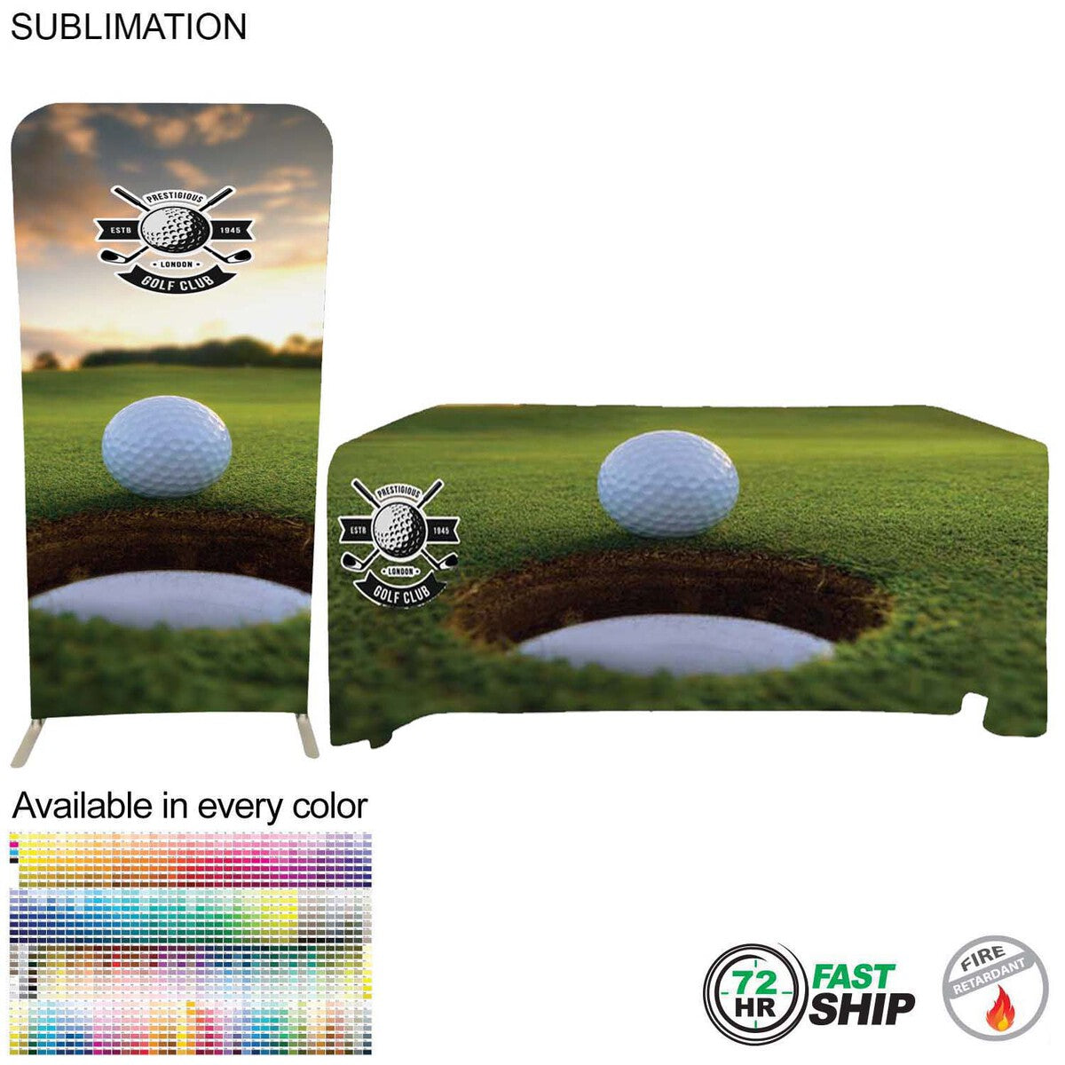 72 Hr Fast Ship - Tradeshow Booth Package Sleek, 3'Wide EuroFit Display and 6' Sublimated Tablecloth