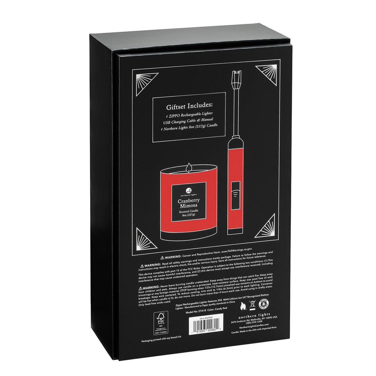 Zippo® Candy Apple Red Rechargeable Candle Lighter & 8 oz Cranberry Mimosa Candle Gift Set