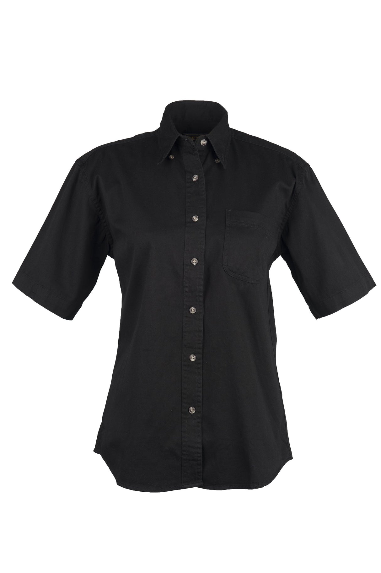 Ladies 100% Cotton Twill Short Sleeve Shirt (Black) (XS-2XL)