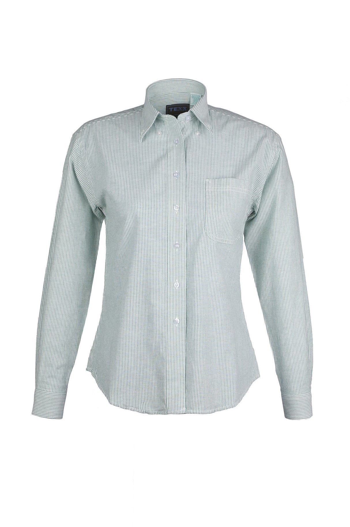 Ladies COTTON BLEND Oxford Striped Long Sleeve Shirt (GREEN) (XS-3XL)