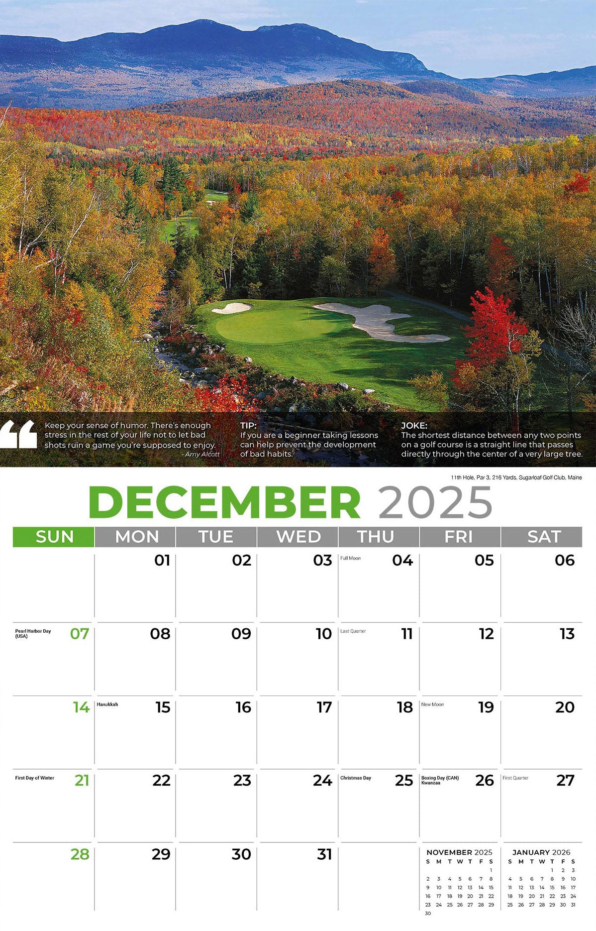 Galleria Wall Calendar 2025 Golf Tips