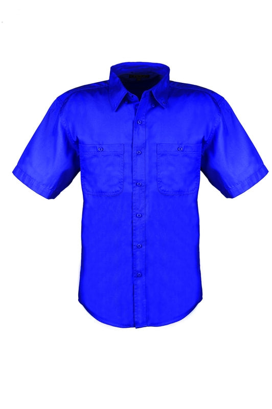 Men's Cotton Blend Twill Short Sleeve Shirt (ROYAL) (XS-5XL)