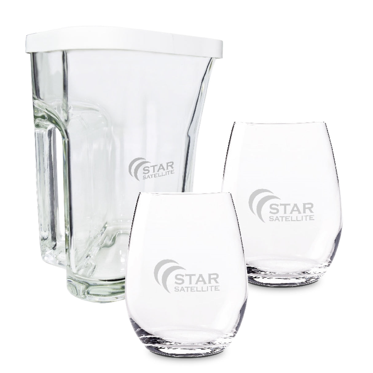 ~ Veranda & Calypso Set, 1 jug, 2 stemless wine glasses in a Shadow Gift box