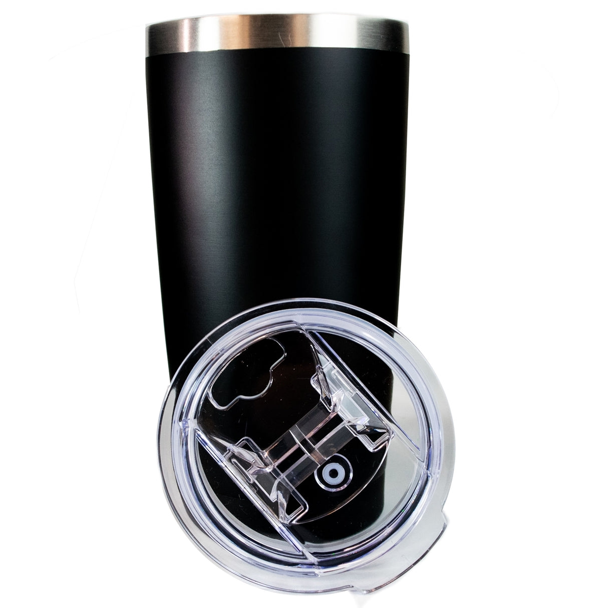 Traveller 20oz double wall tumbler matte black with clear lid