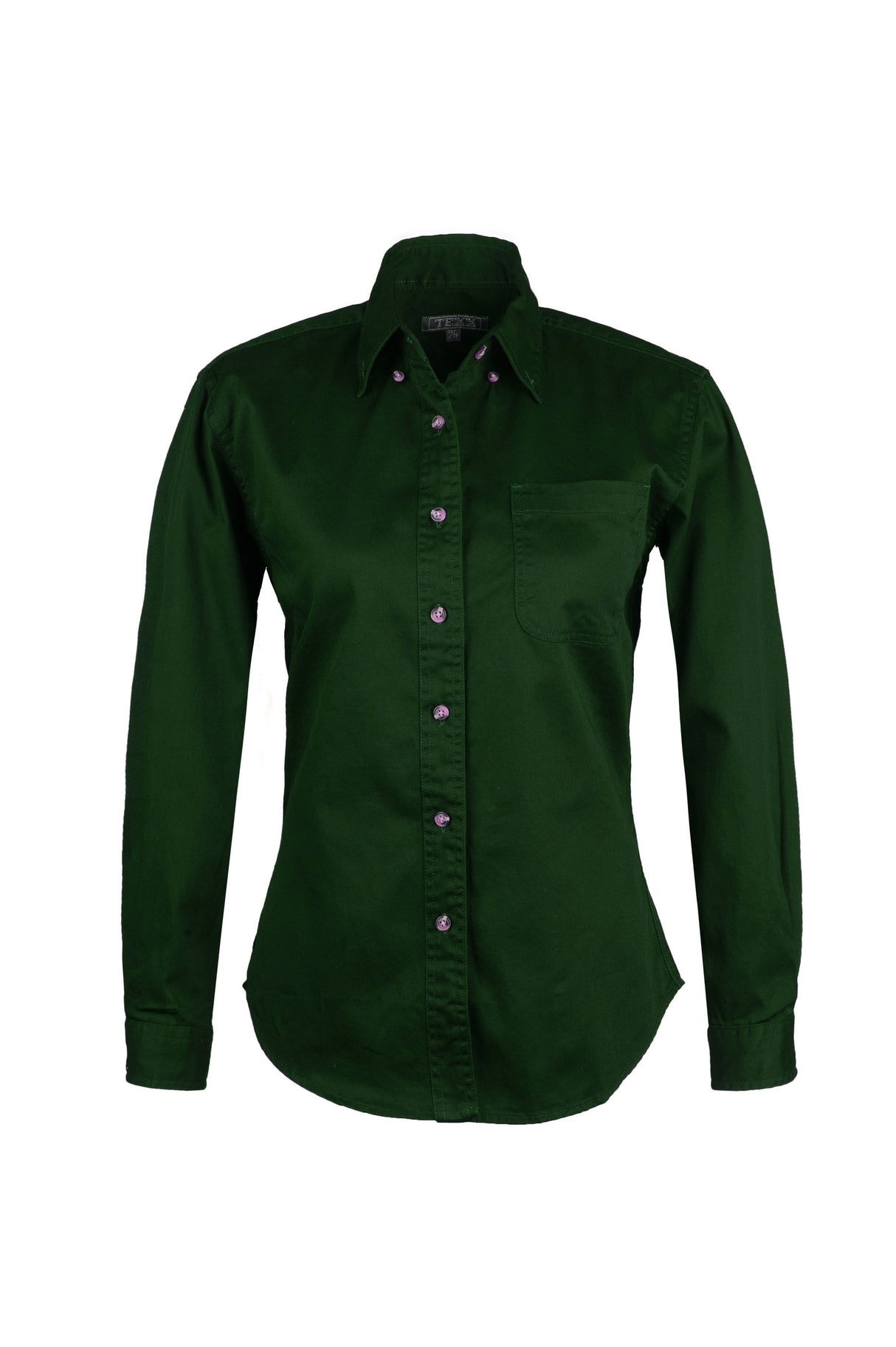 Ladies 100% Cotton Twill Long Sleeve Shirt (Green) (XS-2XL)