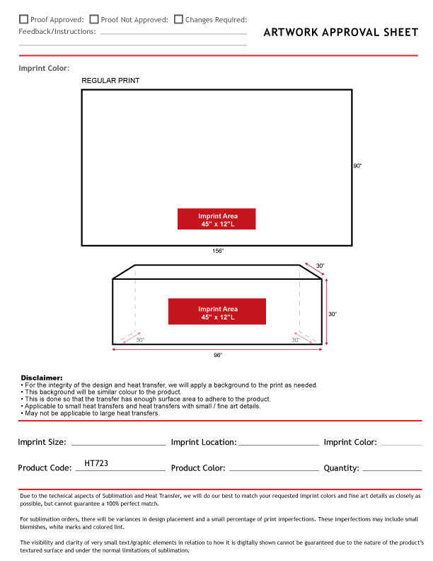 Polycotton Twill Table Throw for 8' Table, Drape style, 4 sided, Closed Back, Heat Transfer logo