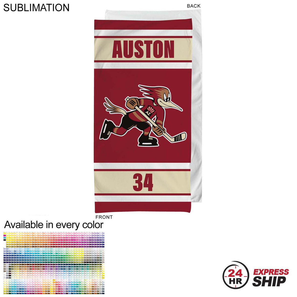 24 Hr Express Ship - Team Towel in HEAVIEST Plush and Soft Velour Terry Cotton Blend, 30x60