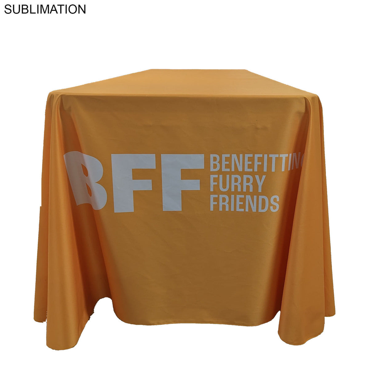48 Hr Quick Ship - Sublimated PREMIUM Cloth for 8' table, Drape style, Closed Back, Rounded Corners