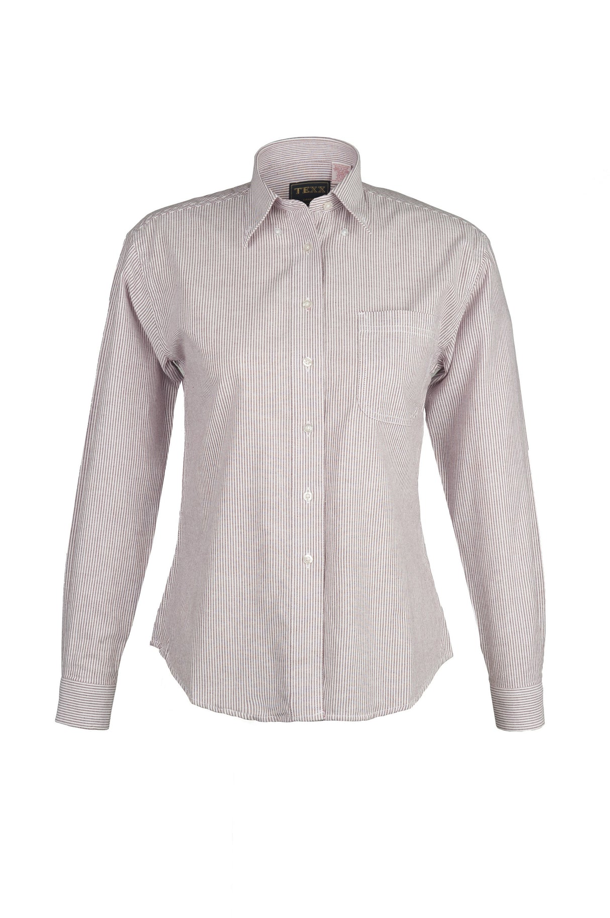 Ladies Cotton Blend Oxford Striped Long Sleeve Shirt (Burgundy) (XS-3XL)