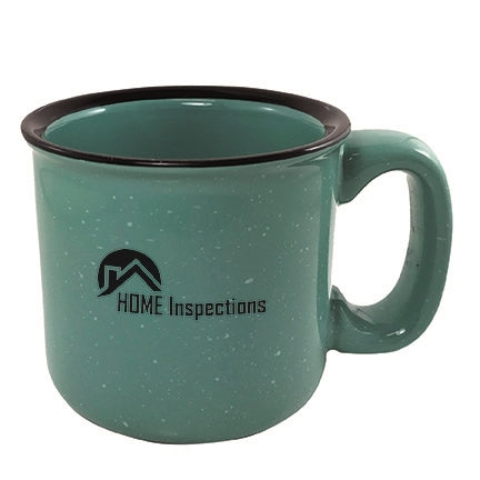 Santa Fe 15oz speckled/aqua mug with black rim