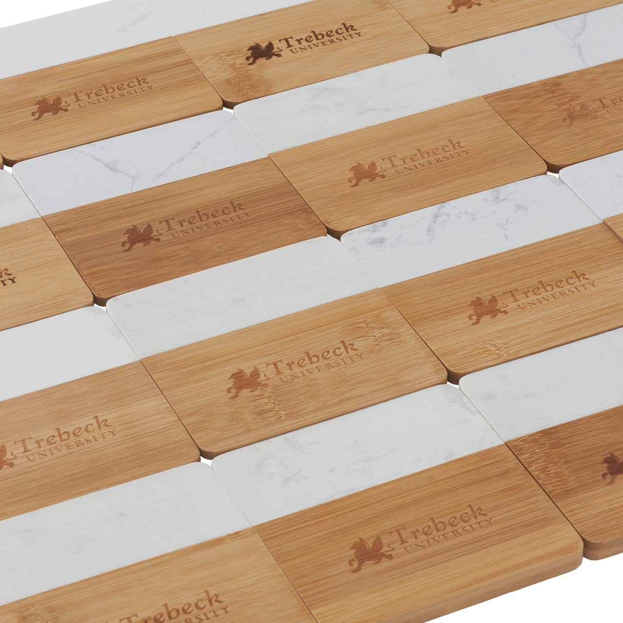 Marble and Bamboo Coaster Set