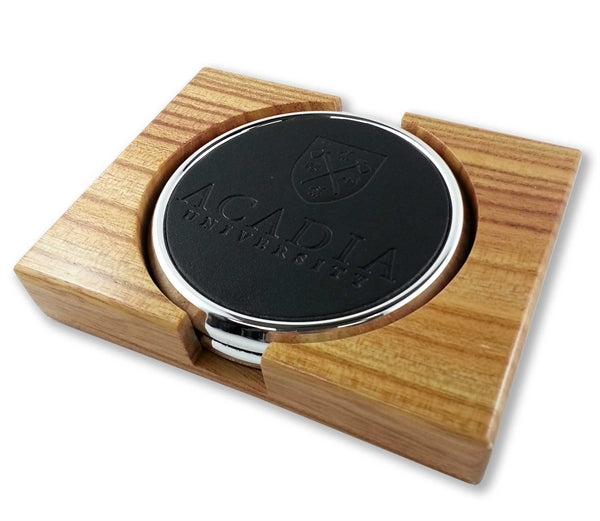 ~ S/2 silver coasters with oak holder