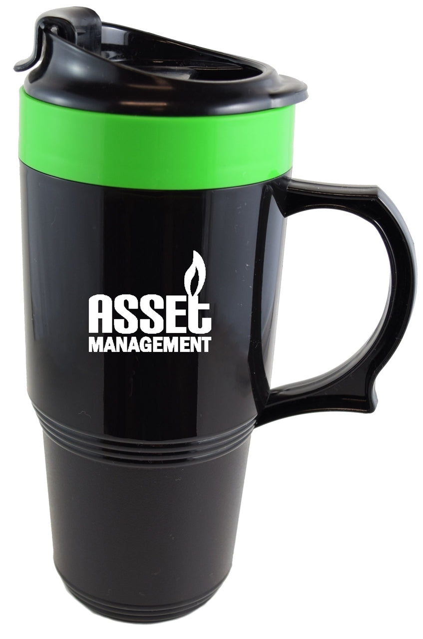 ~ The Green Mug 16oz black/green with flip top lid