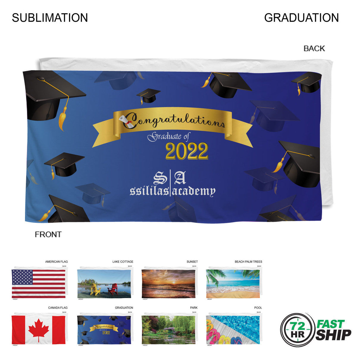 72 Hr Fast Ship - Stock Design Sublimated, Absorbent Microfiber Dri-Lite Terry Beach, 30x60