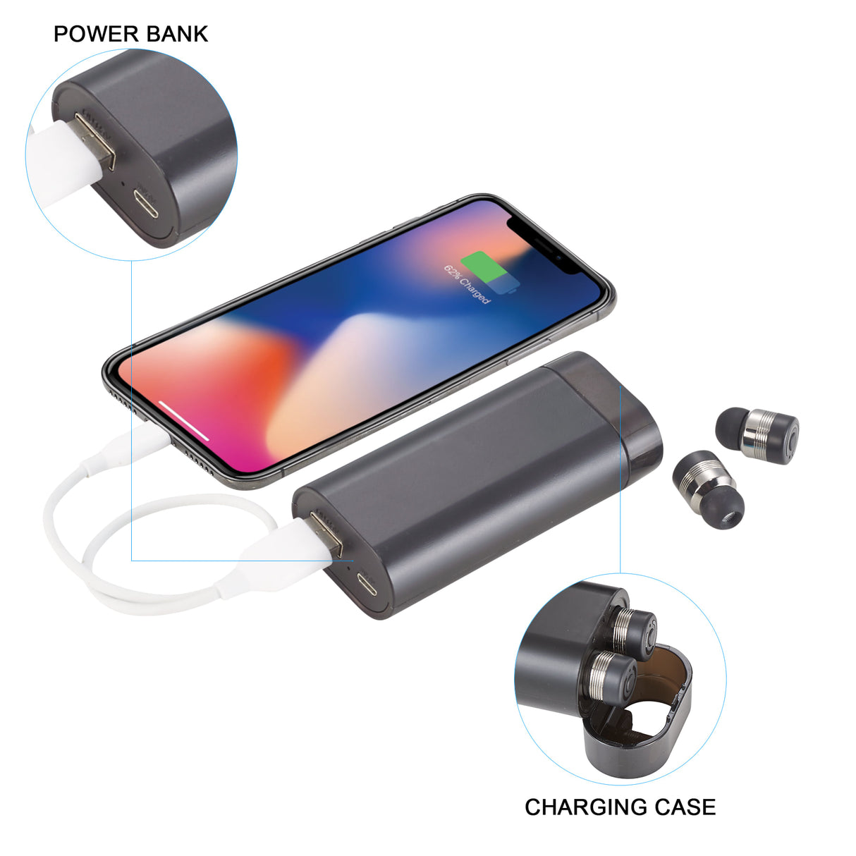 Light Up Logo TruWireless Earbuds w/UL Powerbank